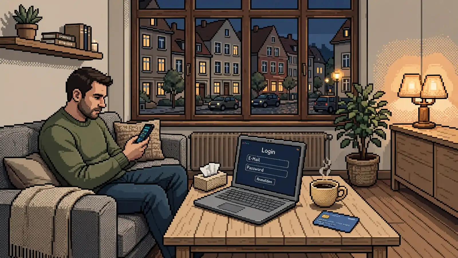 Deutsche Wohnung mit Smartphone und Online-Banking